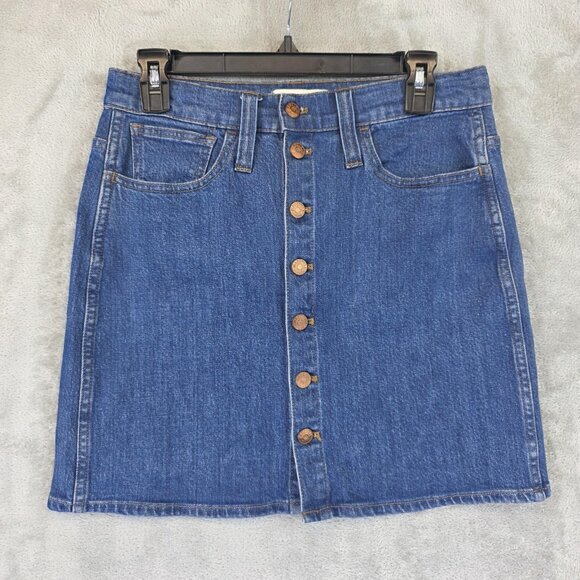 Madewell Denim Skirt Womens Size 29 Blue Button Front A Line Mini Pockets Casual - Picture 1 of 8